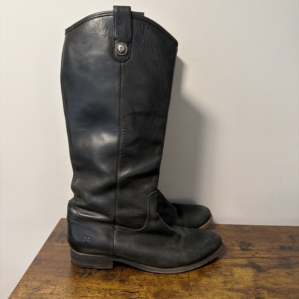 Frye Black Leather Knee-High Heeled Boots